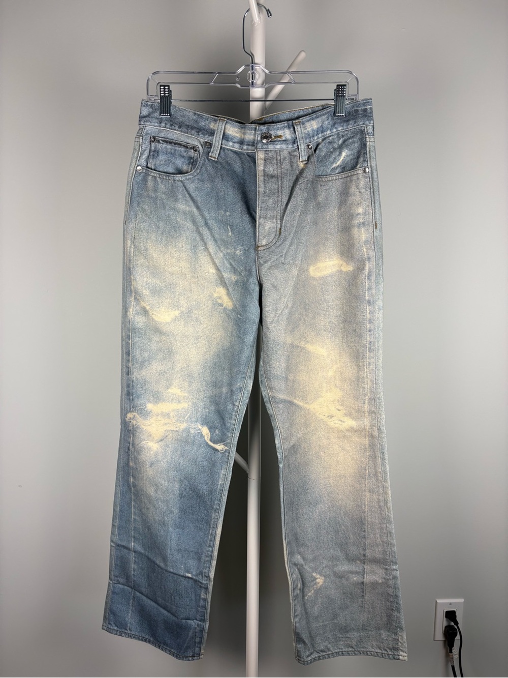 Women's Point‎ Sur Button Fly Light Blue Washed Wide-Leg Jeans, Size 28